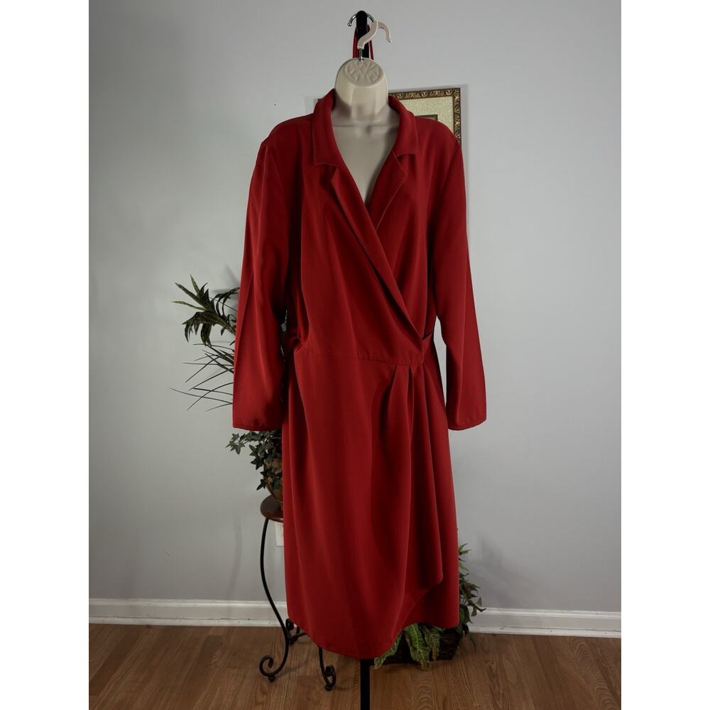 Studio Woman Wrap Dress Plus 18 3/4 Sleeve Boho Preppy Lapel Notch Collar Red